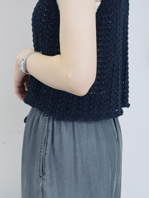 Samansa Mos2 blue「テープヤーン透かしニットベスト」|ニット・セーター|