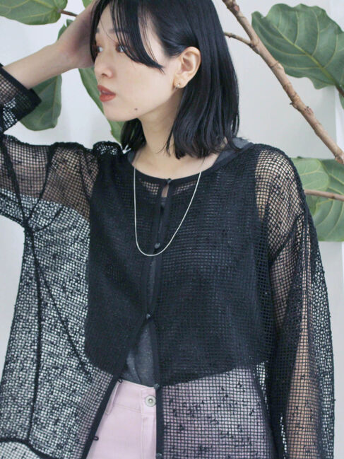 Samansa Mos2 blue「前後2wayメッシュレースカーディガン」|カーディガン|