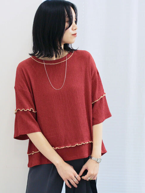 Samansa Mos2 blue「配色メローアソートプルオーバー」|Tシャツ・カットソー|