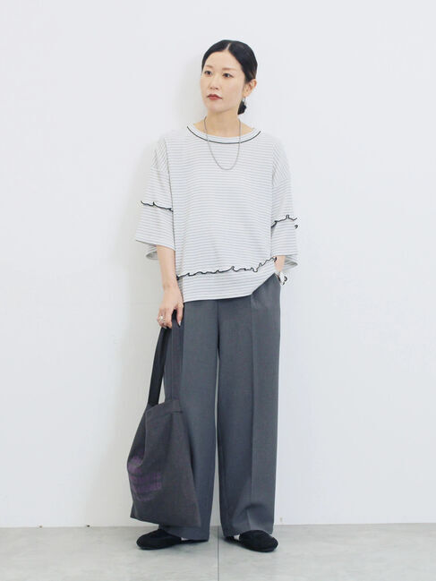 Samansa Mos2 blue「配色メローアソートプルオーバー」|Tシャツ・カットソー|