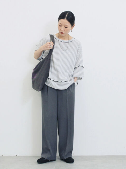 Samansa Mos2 blue「配色メローアソートプルオーバー」|Tシャツ・カットソー|