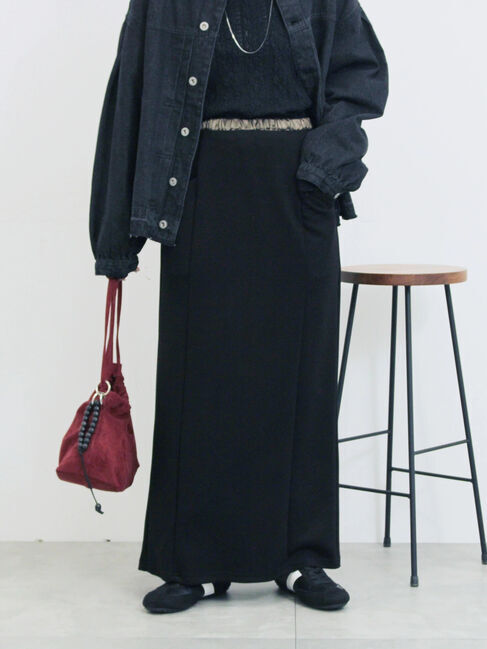 Samansa Mos2 blue「ダブルウエストナロースカート」|スカート|ブラック