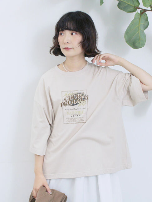Samansa Mos2 blue「ヴィンテージ風プリントTシャツ」|Tシャツ・カットソー|