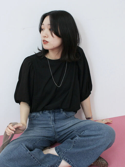 Samansa Mos2 blue「袖ボリュームTシャツ」|Tシャツ・カットソー|