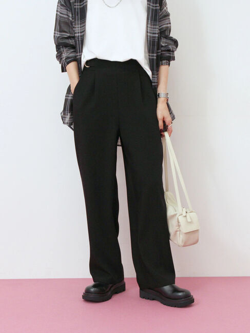 Samansa Mos2 blue「【イージーケア】サイドタブストレートパンツ」|その他|ブラック