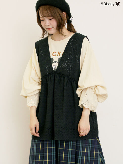 Samansa Mos2「【Disney】ミッキーマウス/レース柄ベスト」|ダウンベスト・ベスト|