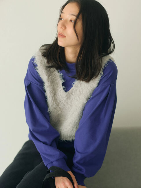 Samansa Mos2 blue「ふわふわショート丈ニットベスト」|ニット・セーター|