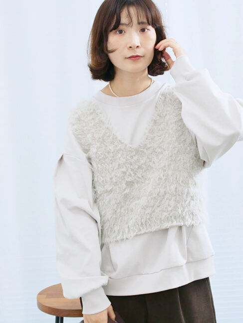 Samansa Mos2 blue「ふわふわショート丈ニットベスト」|ニット・セーター|