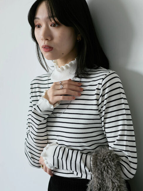 Samansa Mos2 blue「フリル衿ニットプルオーバー」|ニット・セーター|