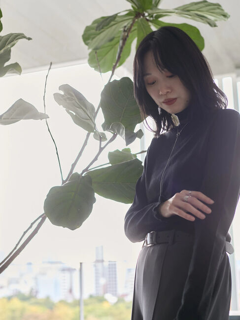 Samansa Mos2 blue「フリル衿ニットプルオーバー」|ニット・セーター|