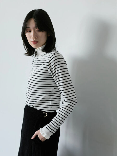 Samansa Mos2 blue「フリル衿ニットプルオーバー」|ニット・セーター|