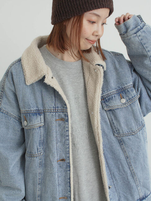 Samansa Mos2「デニムボアジャケット」|その他|ブルー