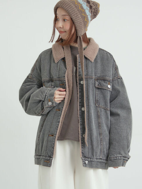 Samansa Mos2「デニムボアジャケット」|その他|ブラック