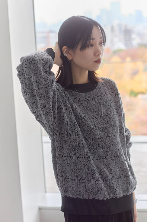 Samansa Mos2 blue「ジャカードモールニットプルオーバー」|ニット・セーター|