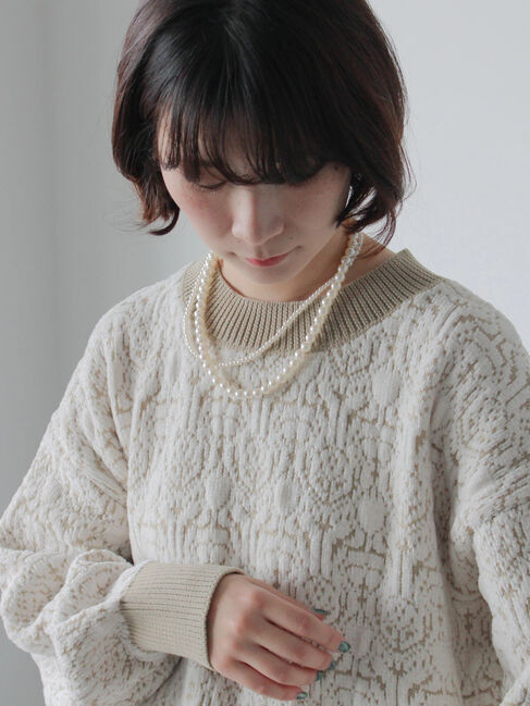 Samansa Mos2 blue「ジャカードモールニットプルオーバー」|ニット・セーター|