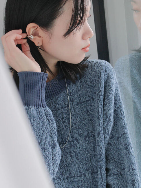 Samansa Mos2 blue「ジャカードモールニットプルオーバー」|ニット・セーター|