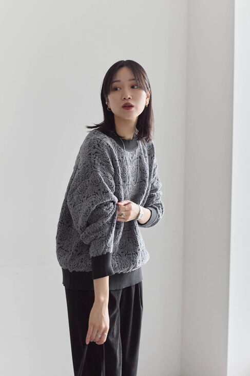 Samansa Mos2 blue「ジャカードモールニットプルオーバー」|ニット・セーター|