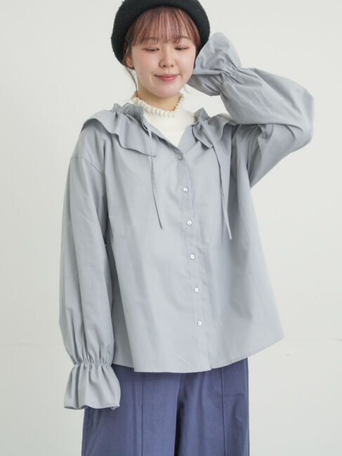 Samansa Mos2「フリル襟ブラウス」|シャツ・ブラウス|サックスブルー