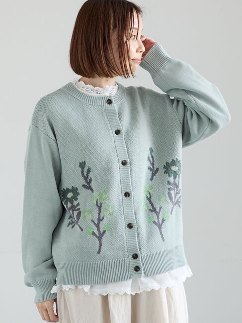 Samansa Mos2「花柄ジャカードカーディガン」|カーディガン|サックスブルー