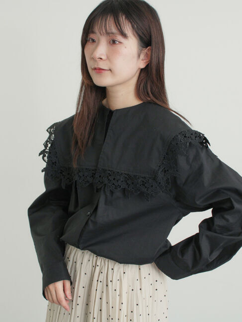 Samansa Mos2「ビッグスクエア襟ブラウス」|シャツ・ブラウス|ブラック