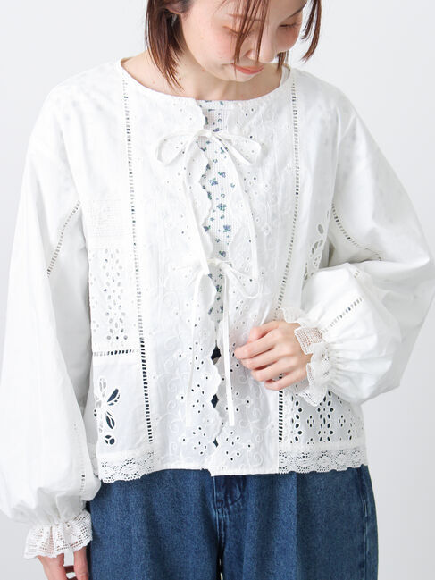 Samansa Mos2「レースパッチワークブラウス」|シャツ・ブラウス|オフホワイト