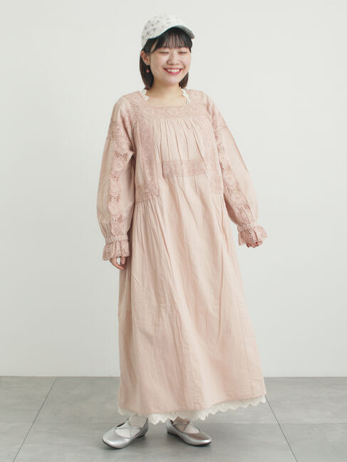 Samansa Mos2「ローズ柄レーススクエアネックワンピース」|ワンピース|