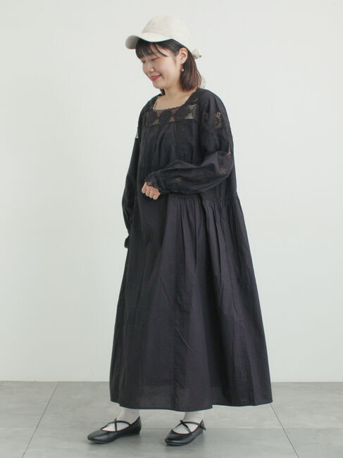 Samansa Mos2「ローズ柄レーススクエアネックワンピース」|ワンピース|ブラック