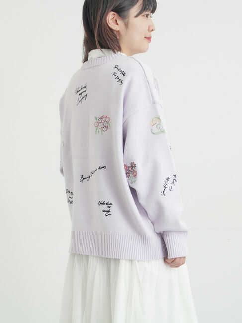 Samansa Mos2「花+ロゴ総柄刺繍カーディガン」|カーディガン|