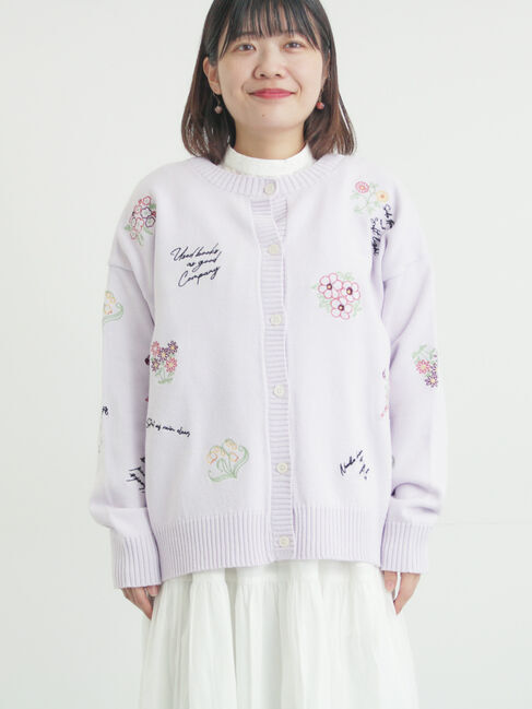 Samansa Mos2「花+ロゴ総柄刺繍カーディガン」|カーディガン|