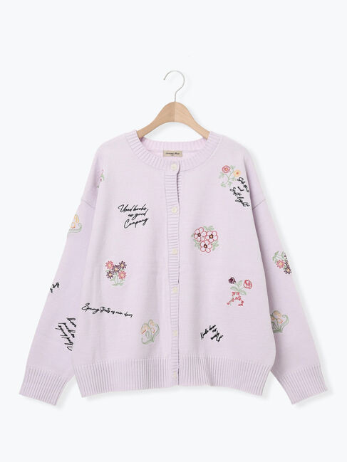 Samansa Mos2「花+ロゴ総柄刺繍カーディガン」|カーディガン|