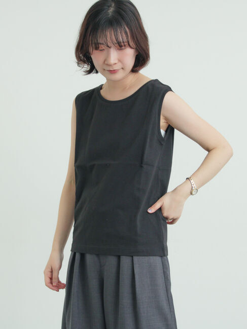 Samansa Mos2「【汗染み防止】ノースリーブTシャツ」|Tシャツ・カットソー|ブラック