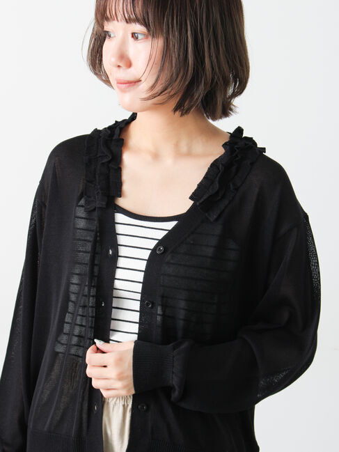 Samansa Mos2「襟フリルニットカーディガン」|カーディガン|ブラック
