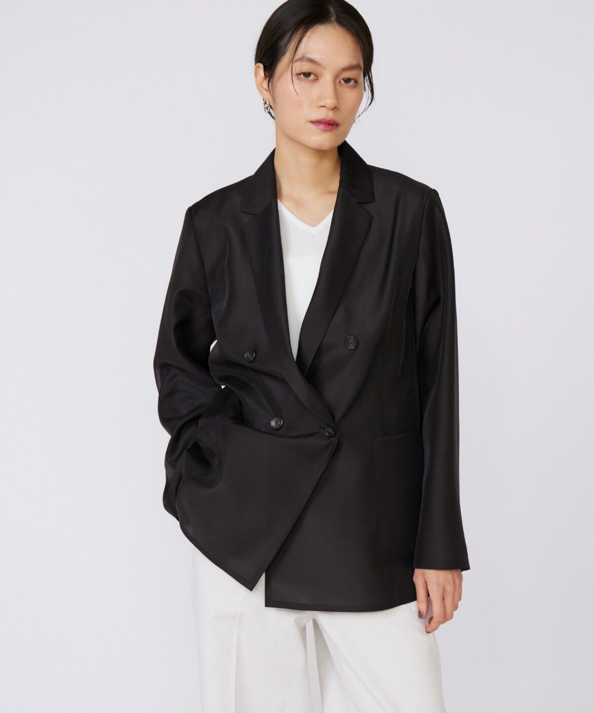 INED「オーガンジーシアージャケット」|テーラードジャケット|ブラック