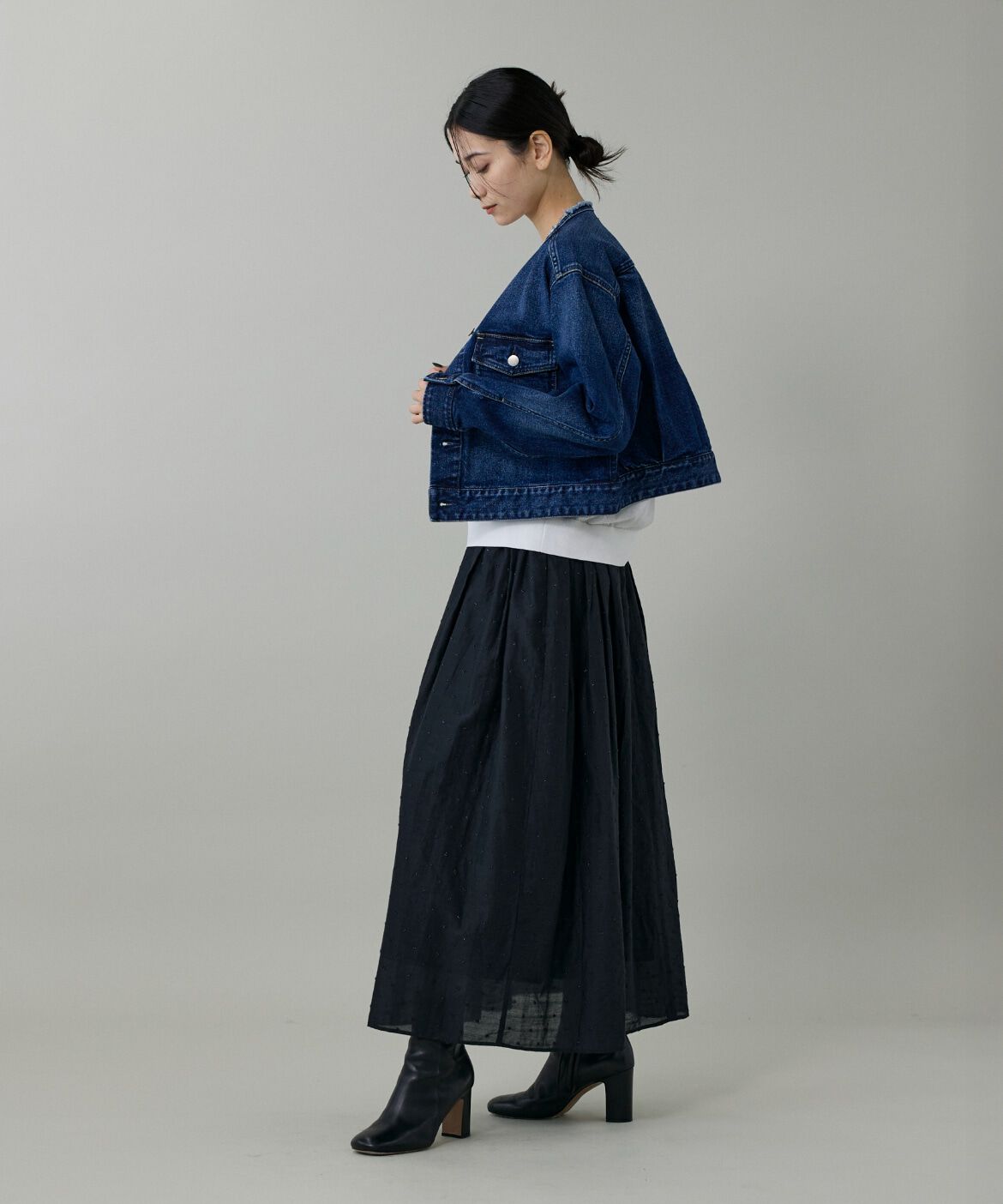 INED「INED別注ノーカラーデニムジャケット《Healthy DENIM》」|デニムジャケット|