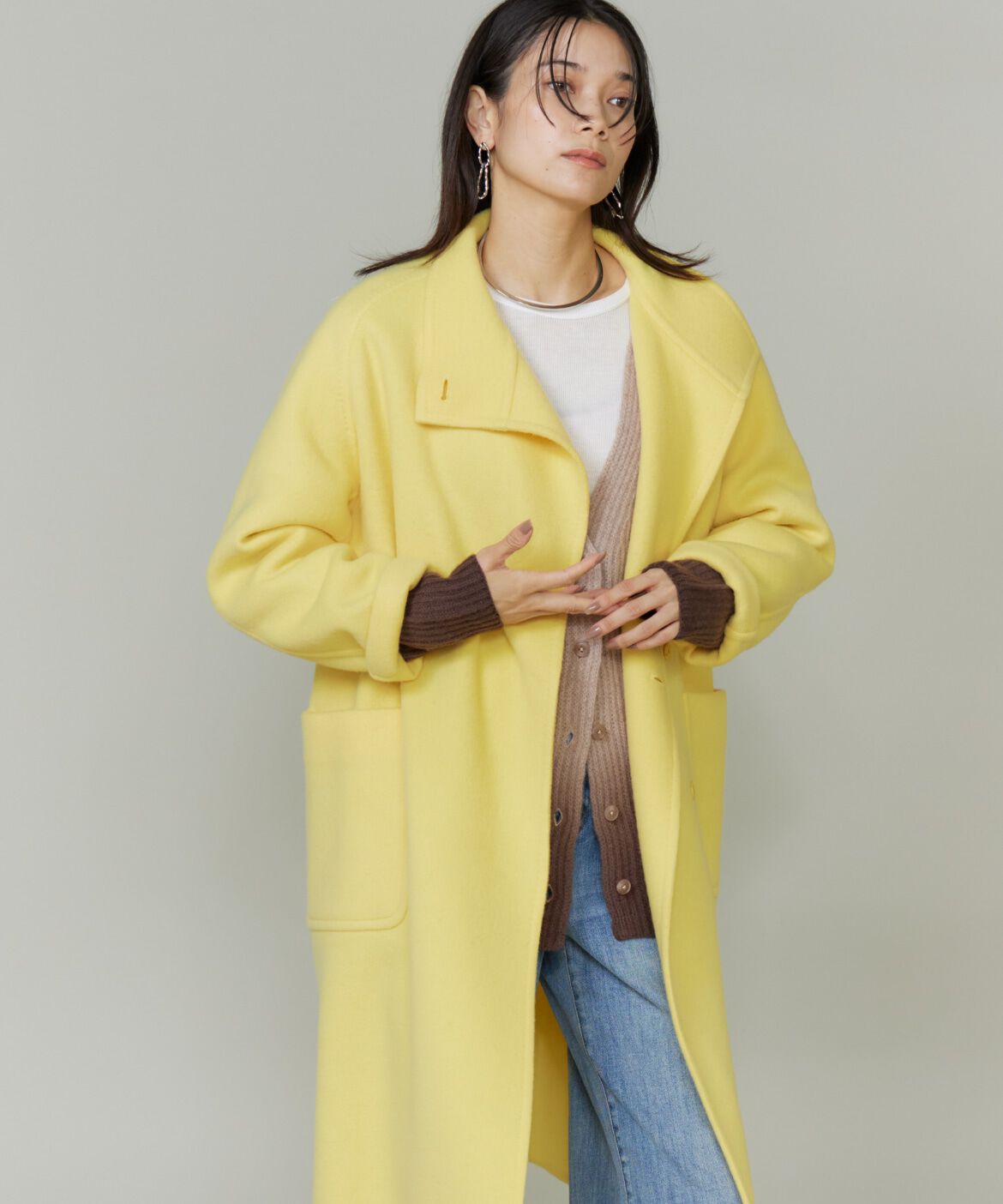 INED「スタンドカラーコート　」|ステンカラーコート|イエロー