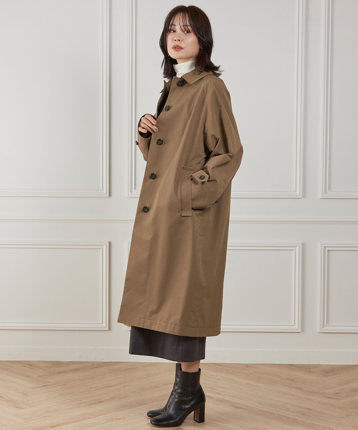 INED「コクーンシルエットステンカラーコート《Aquascutum》」|ステンカラーコート|