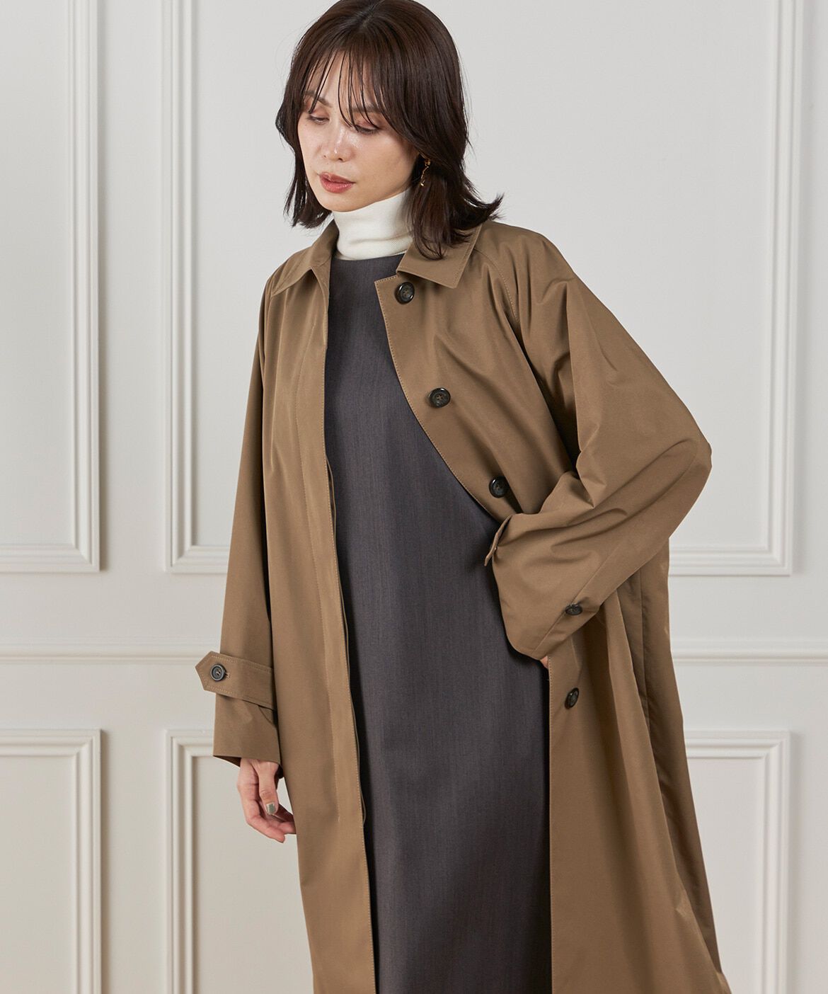 INED「コクーンシルエットステンカラーコート《Aquascutum》」|ステンカラーコート|