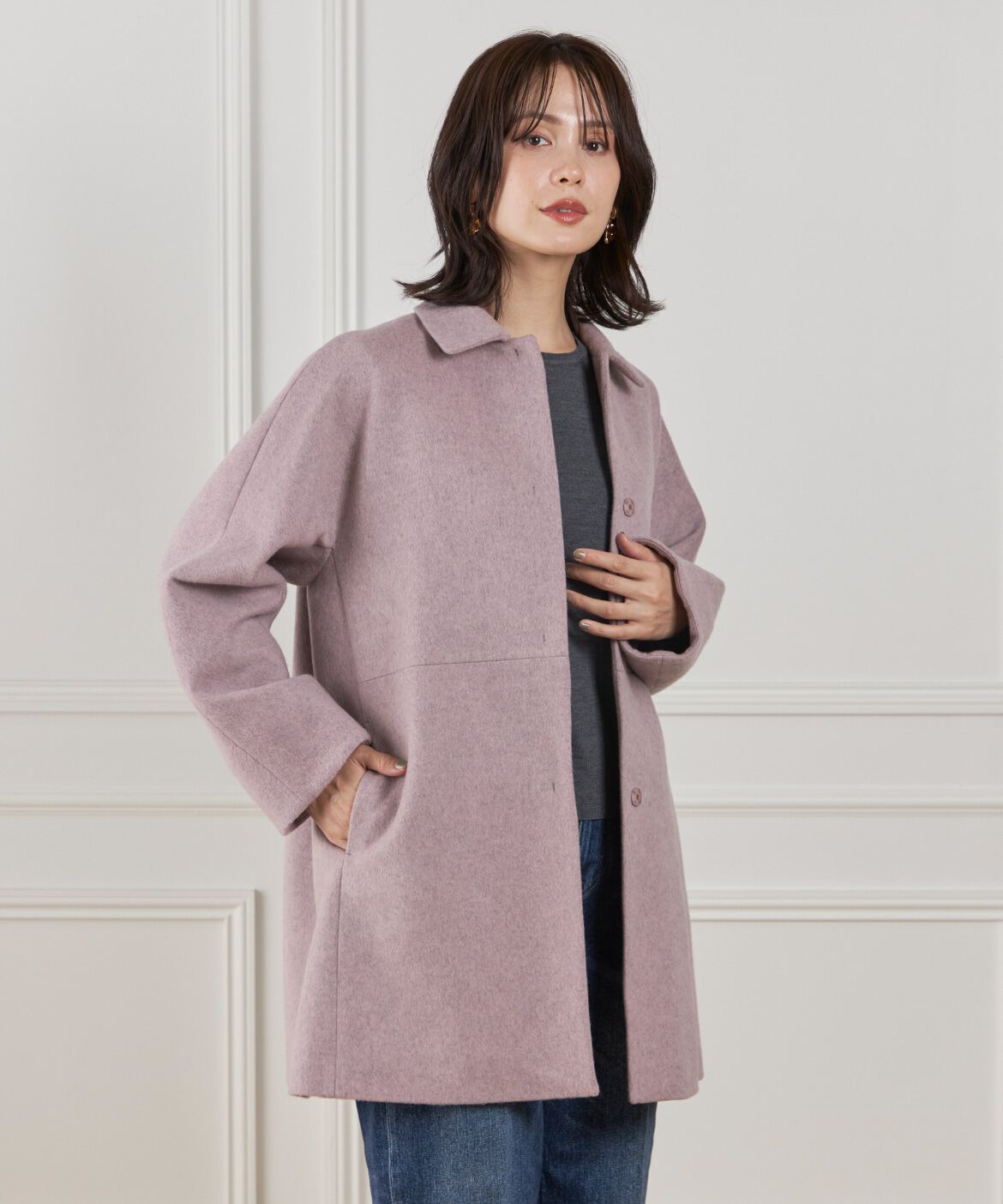 7-IDconcept.「ステンカラーコート」|ステンカラーコート|ピンク1