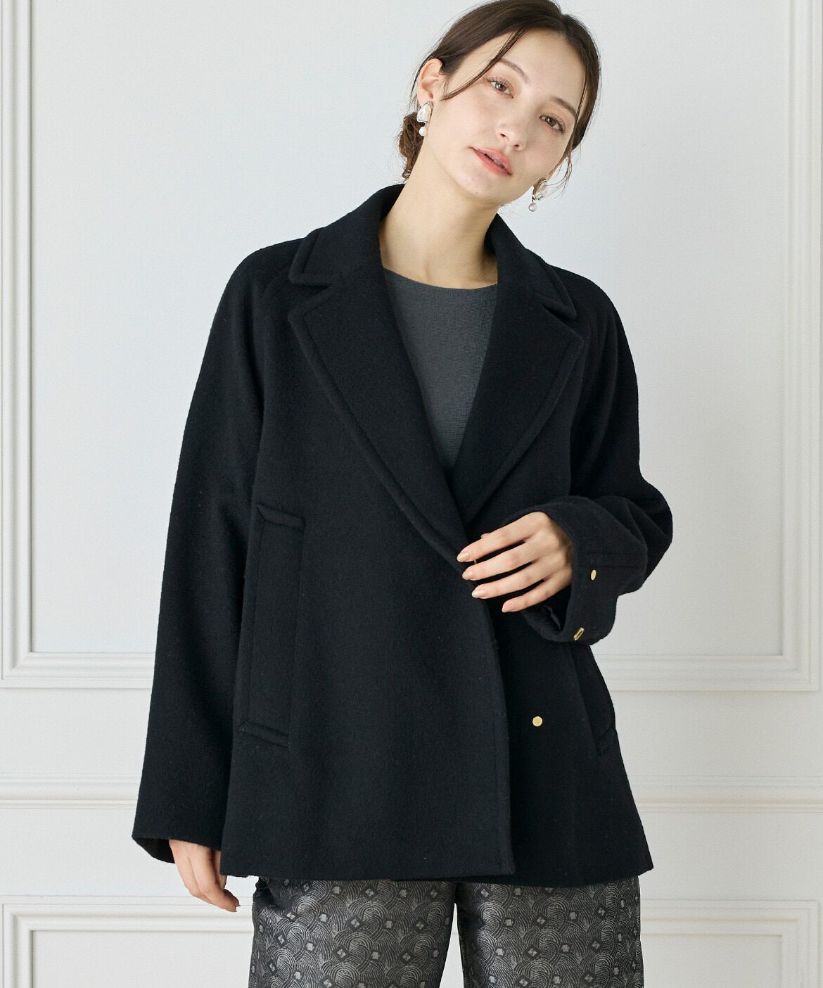 INED「Pコート」|ピーコート|ブラック