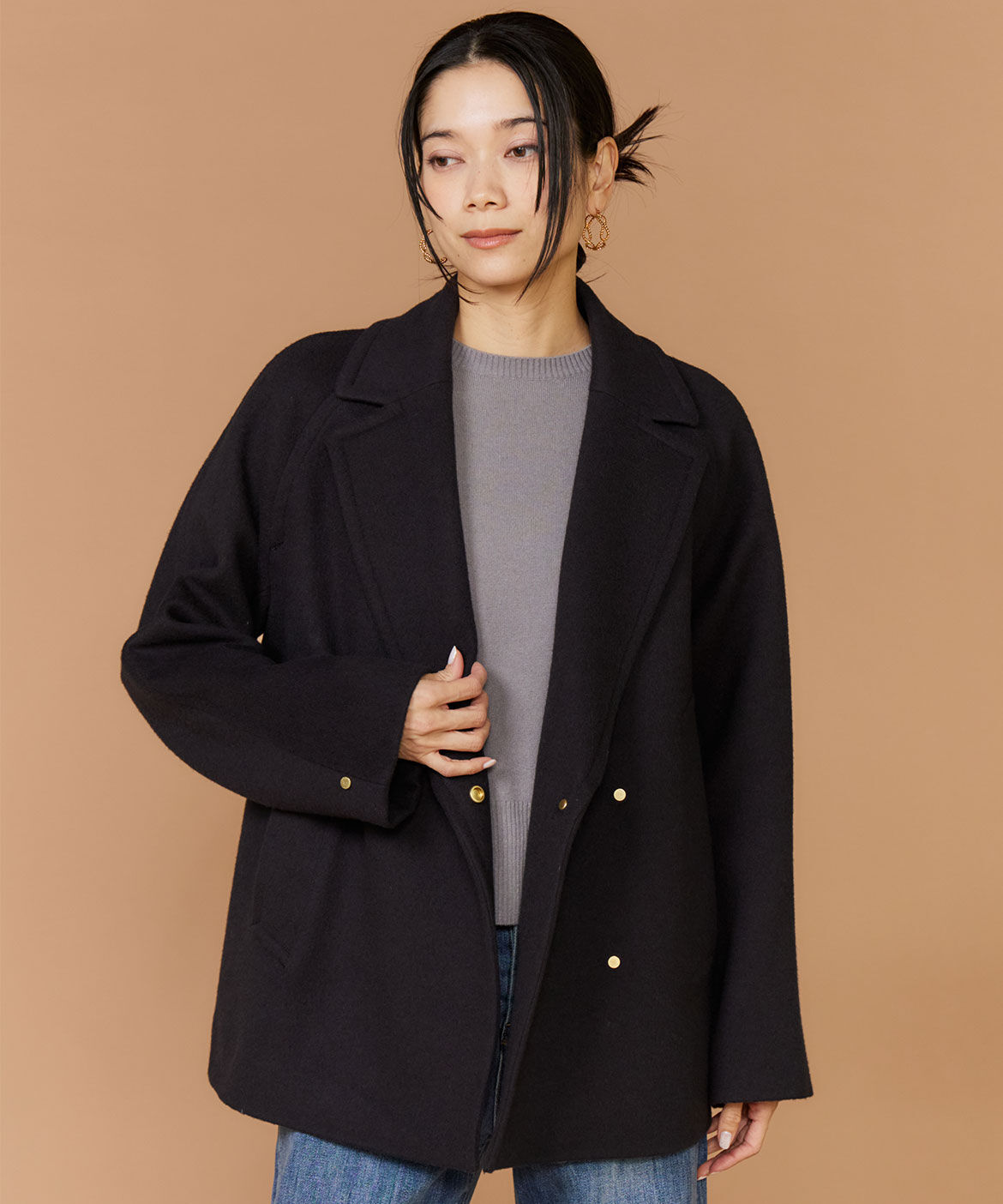 INED「Pコート」|ピーコート|チャコールグ 3