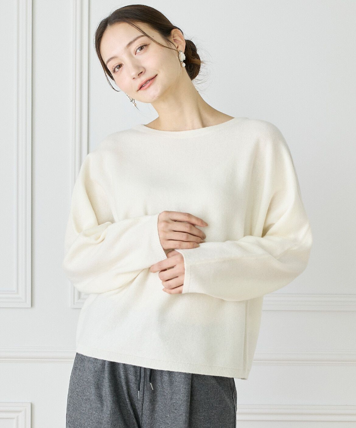 INED「《WEB限定カラー》カシミヤ混ドルマンスリーブニット 」|ニット・セーター|オフホワイト1