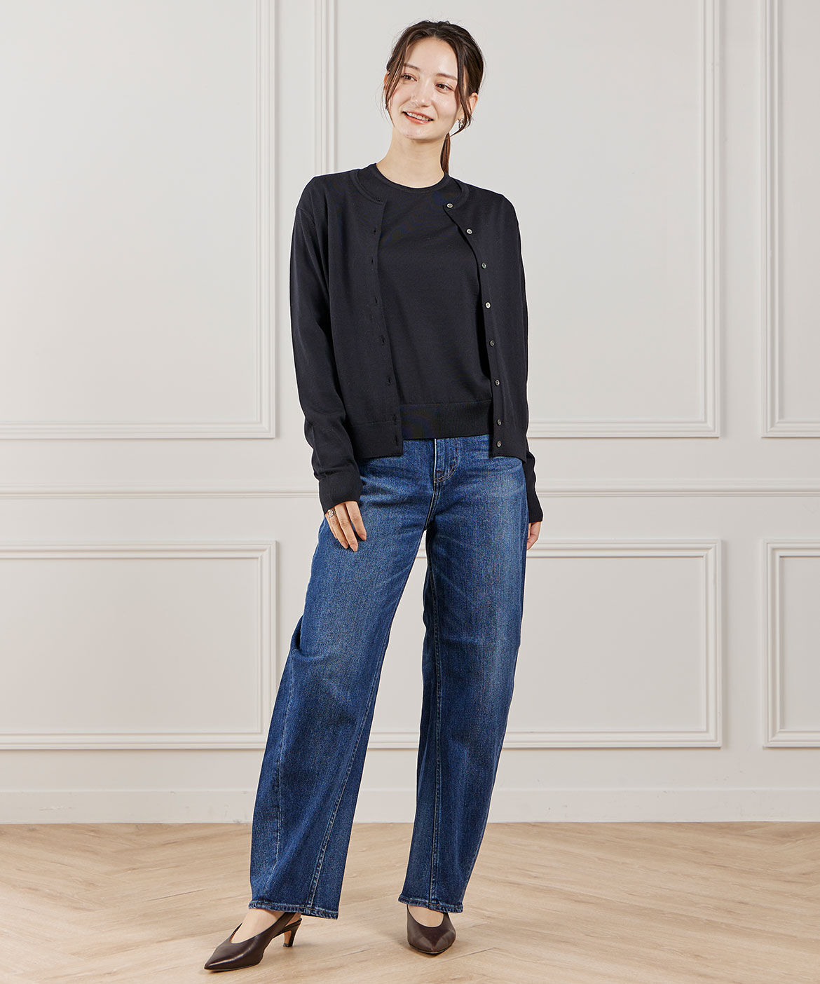 INED「FF30ゲージ クルーネックカーディガン」|カーディガン|