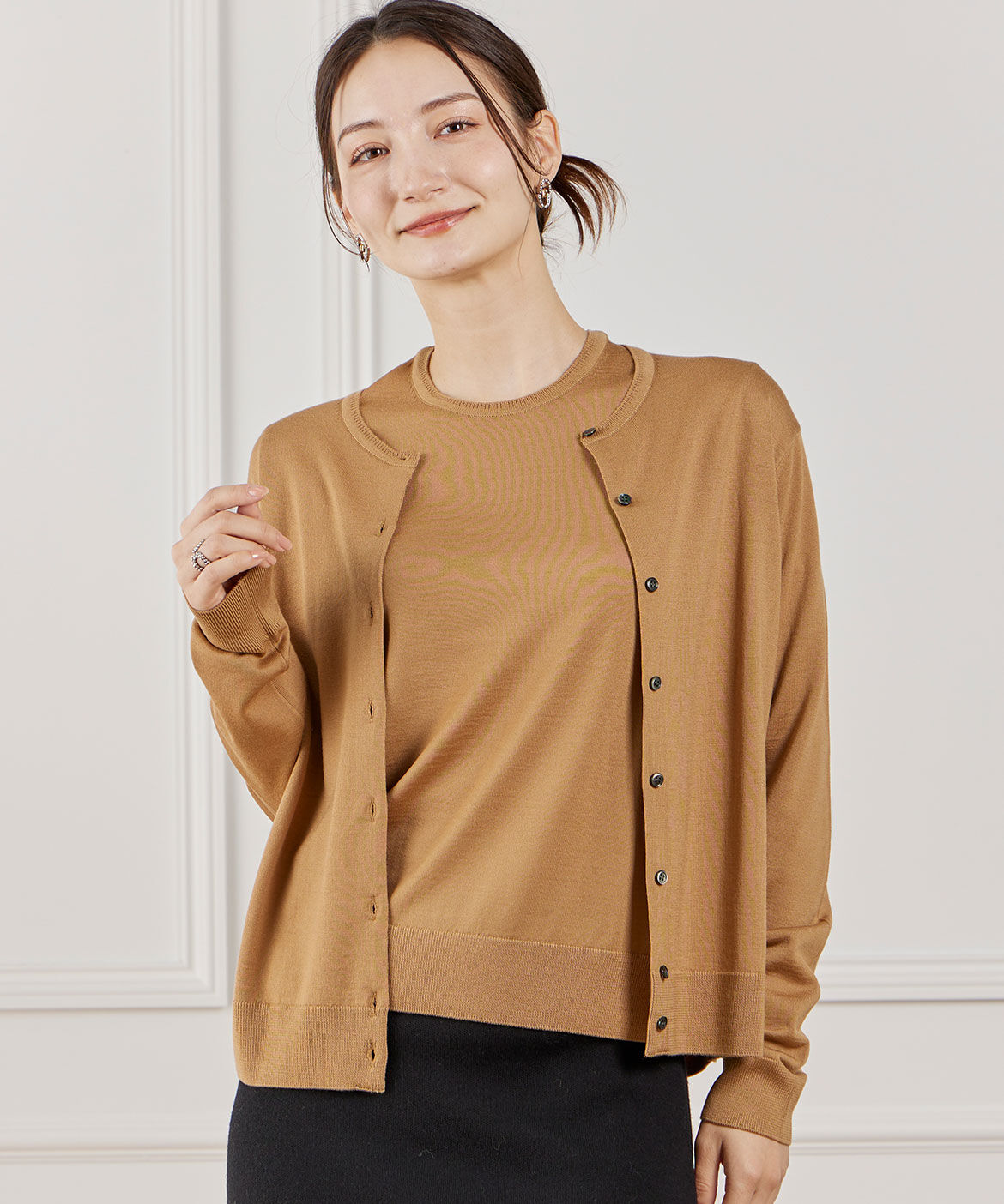 INED「FF30ゲージ クルーネックカーディガン」|カーディガン|