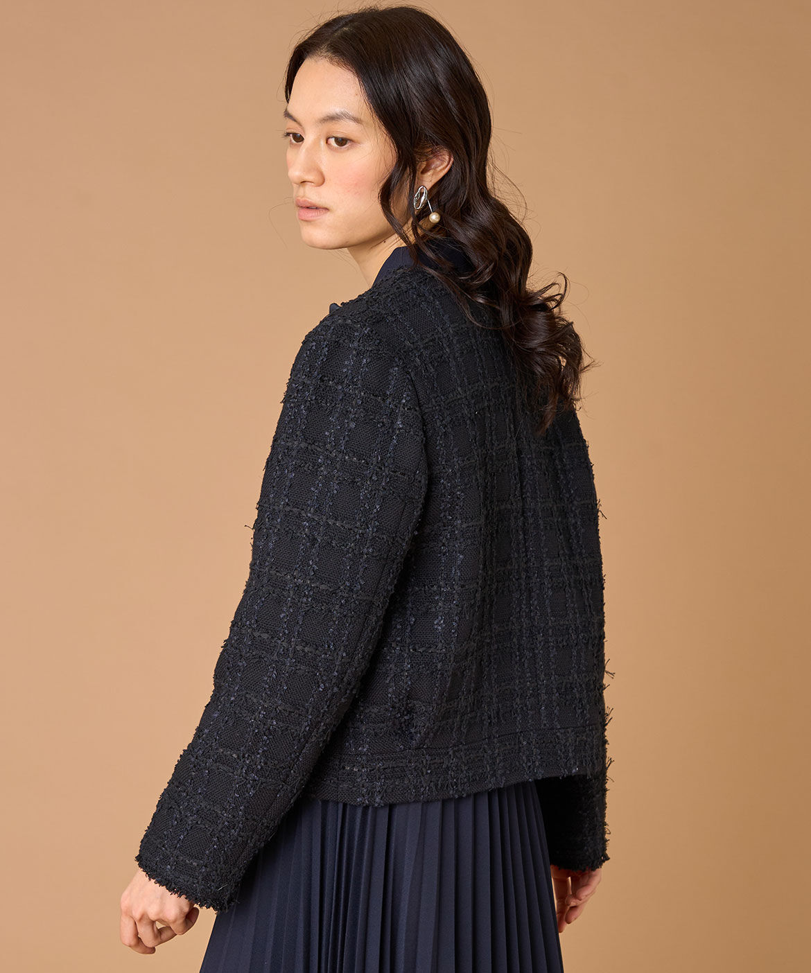 INED「ノーカラーツイードジャケット《LINTON》」|ノーカラージャケット|