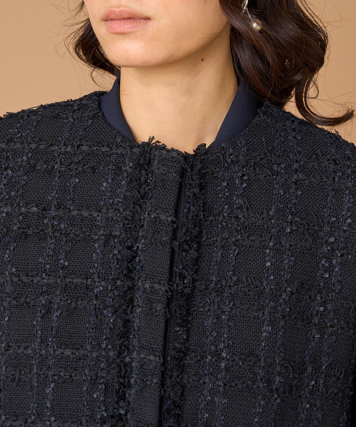 INED「ノーカラーツイードジャケット《LINTON》」|ノーカラージャケット|