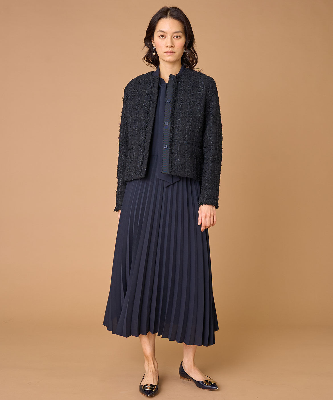 INED「ノーカラーツイードジャケット《LINTON》」|ノーカラージャケット|