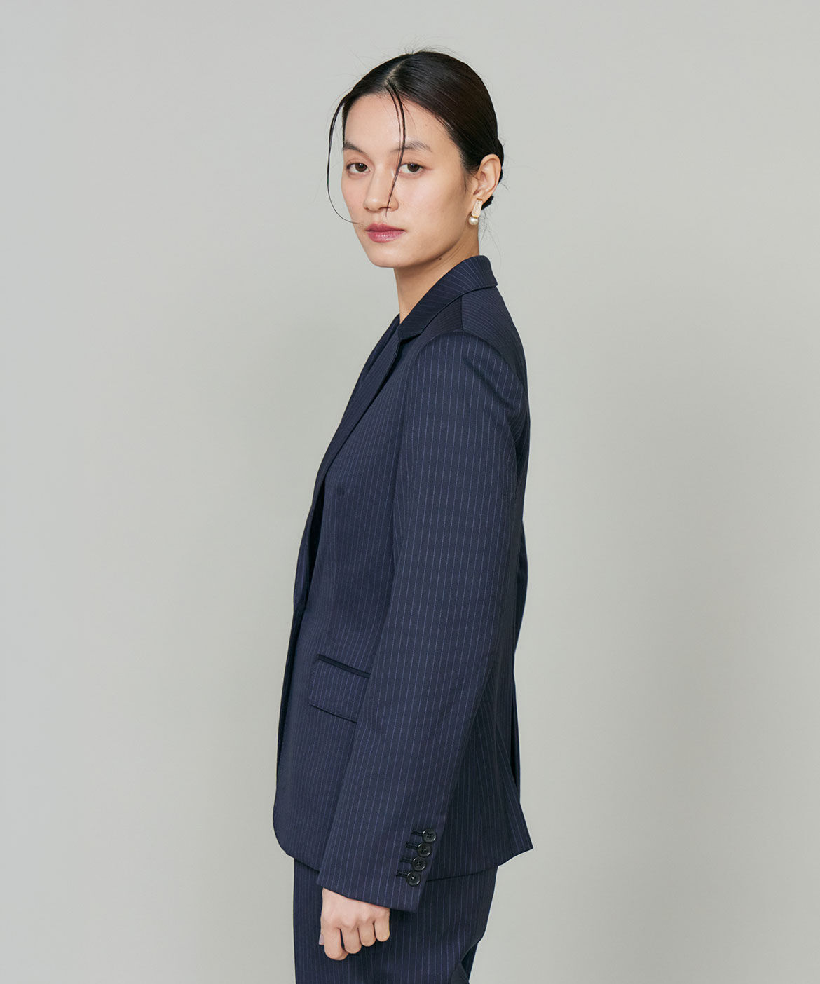 INED「《大きいサイズ》シルクウールストライプシングルジャケット」|テーラードジャケット|