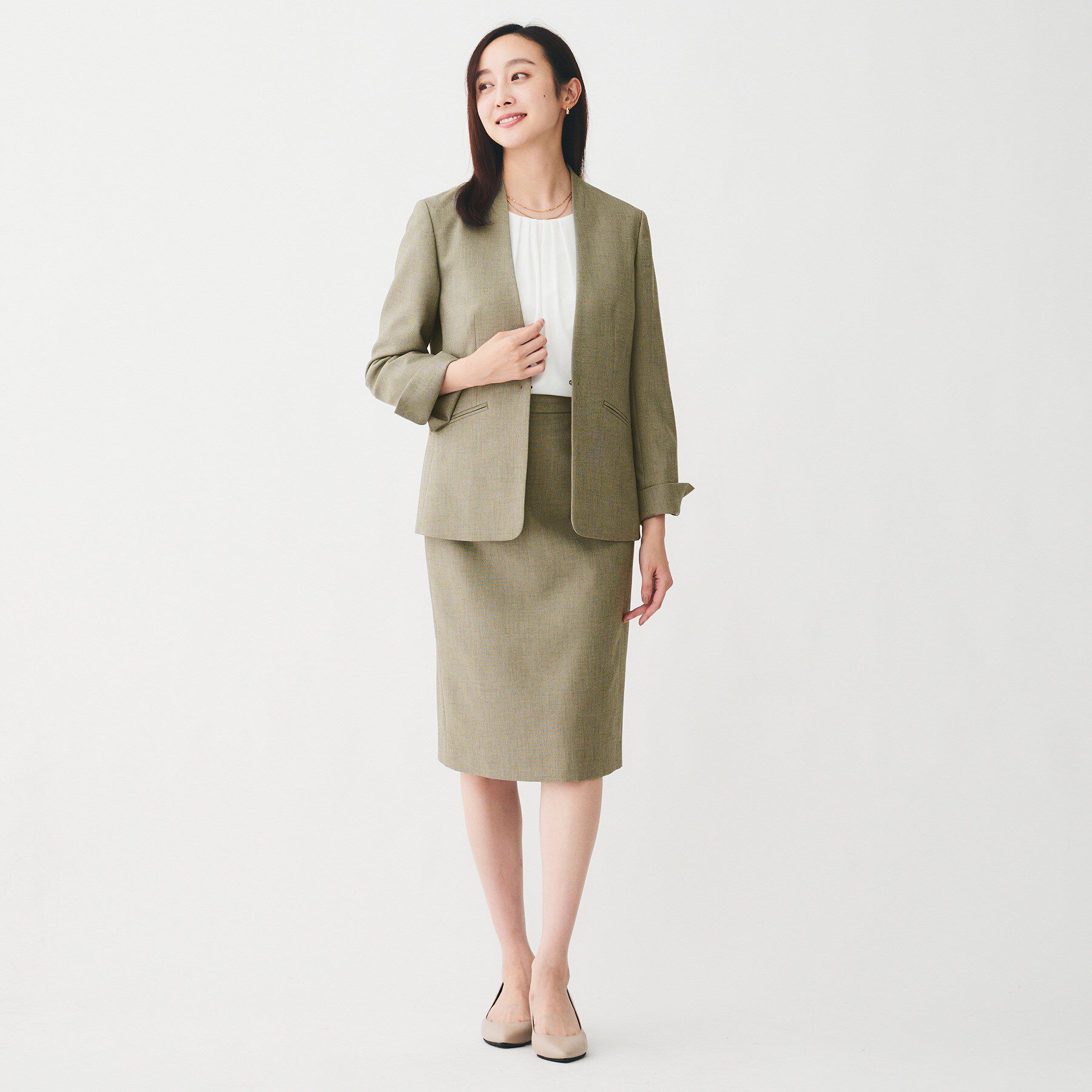 UNTITLED「【洗える/お仕事スーツ】ドライメランジ カラーレスジャケット」|ノーカラージャケット|