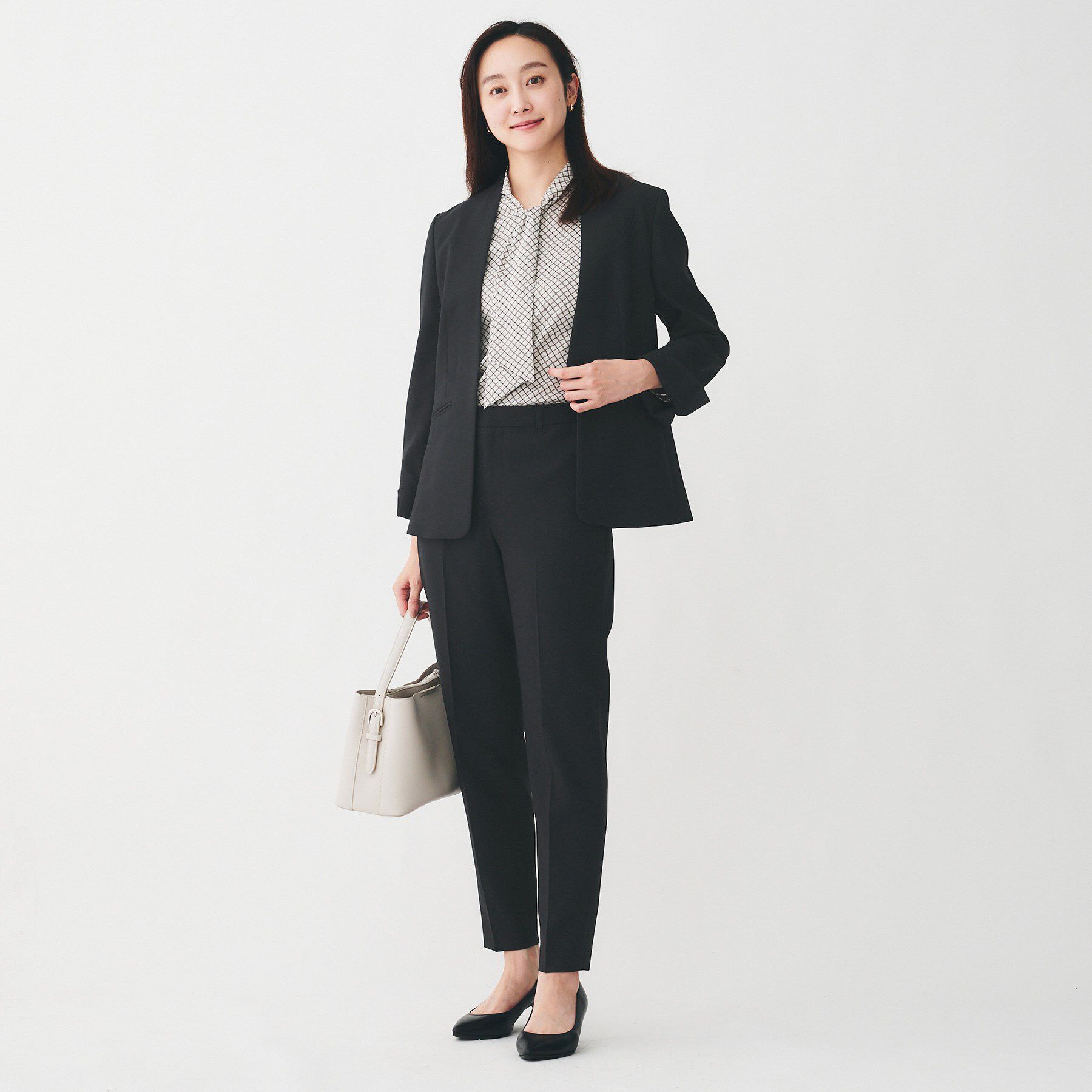 UNTITLED「【洗える/お仕事スーツ】ドライメランジ カラーレスジャケット」|ノーカラージャケット|