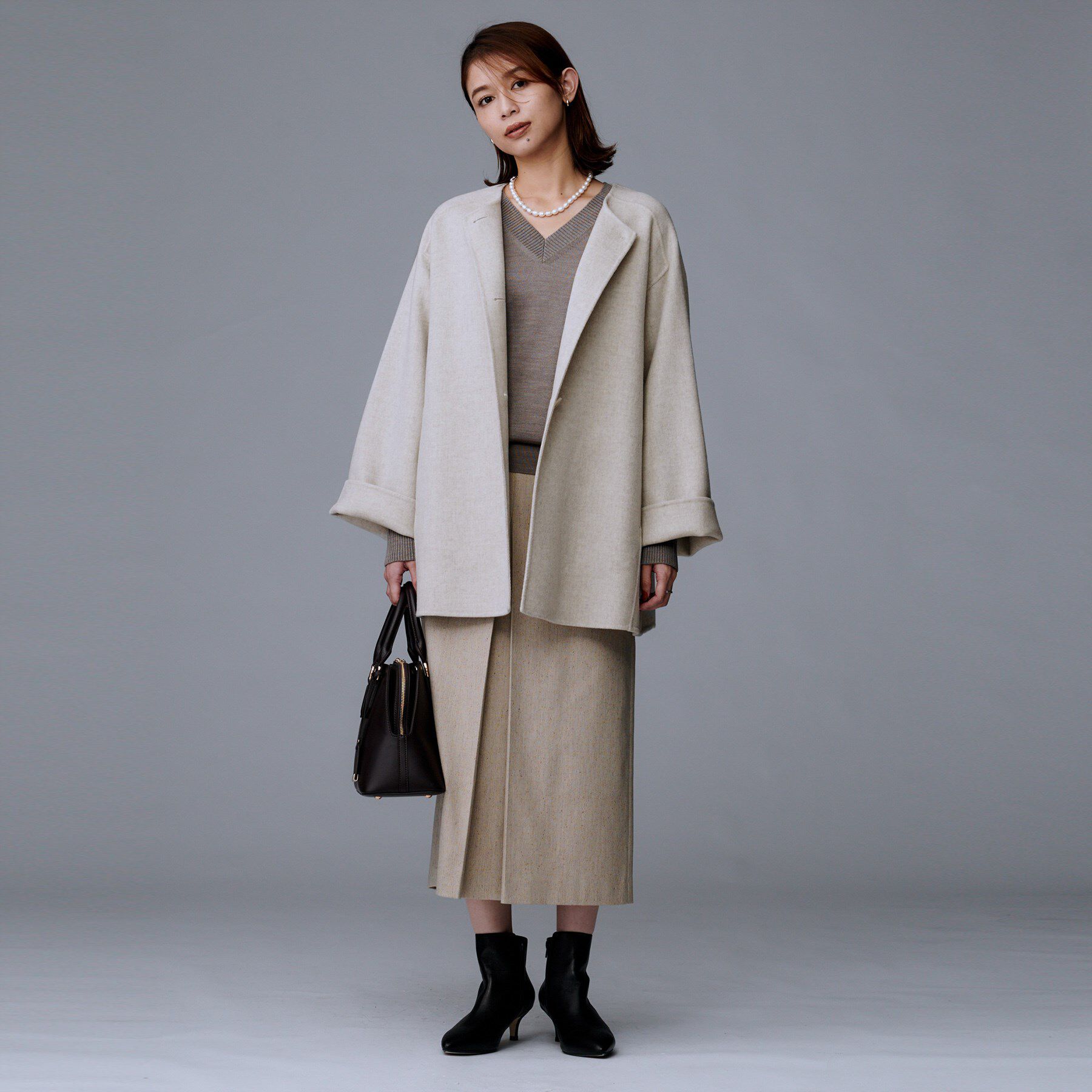 UNTITLED「【ミディ丈/軽やか】セミラグランリバー コート」|ノーカラーコート|